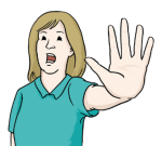 Grafik: Eine Frau macht eine abwährende Geste mit der Hand